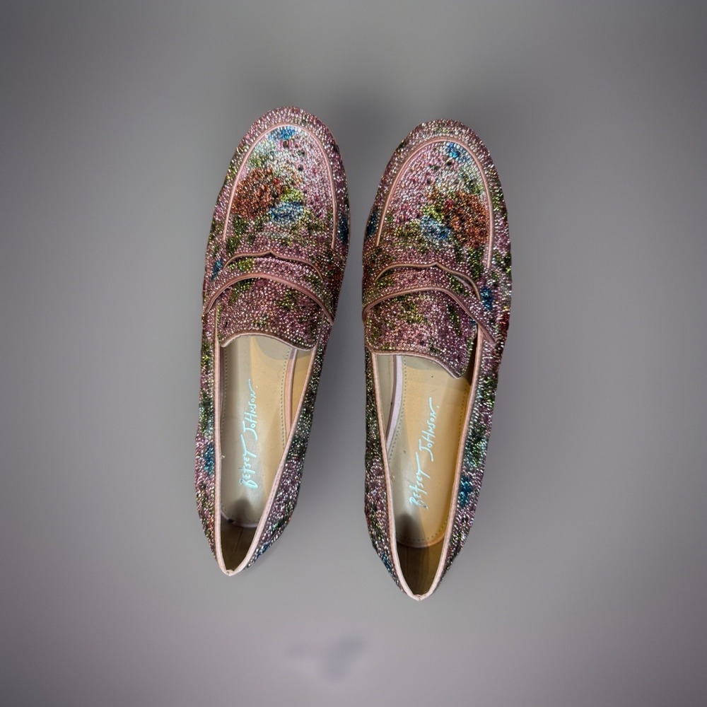 Women's Betsey Johnson SB-ARON Pink Rhinestone Floral Loafers Size 11M NWOT